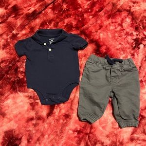 Carter’s Navy Blue Polo Onesie w/ Gray Trousers 3M